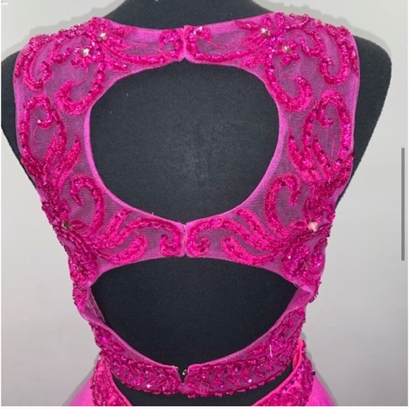 Pink Two Piece Beaded Prom Dress - Picture 4 of 7